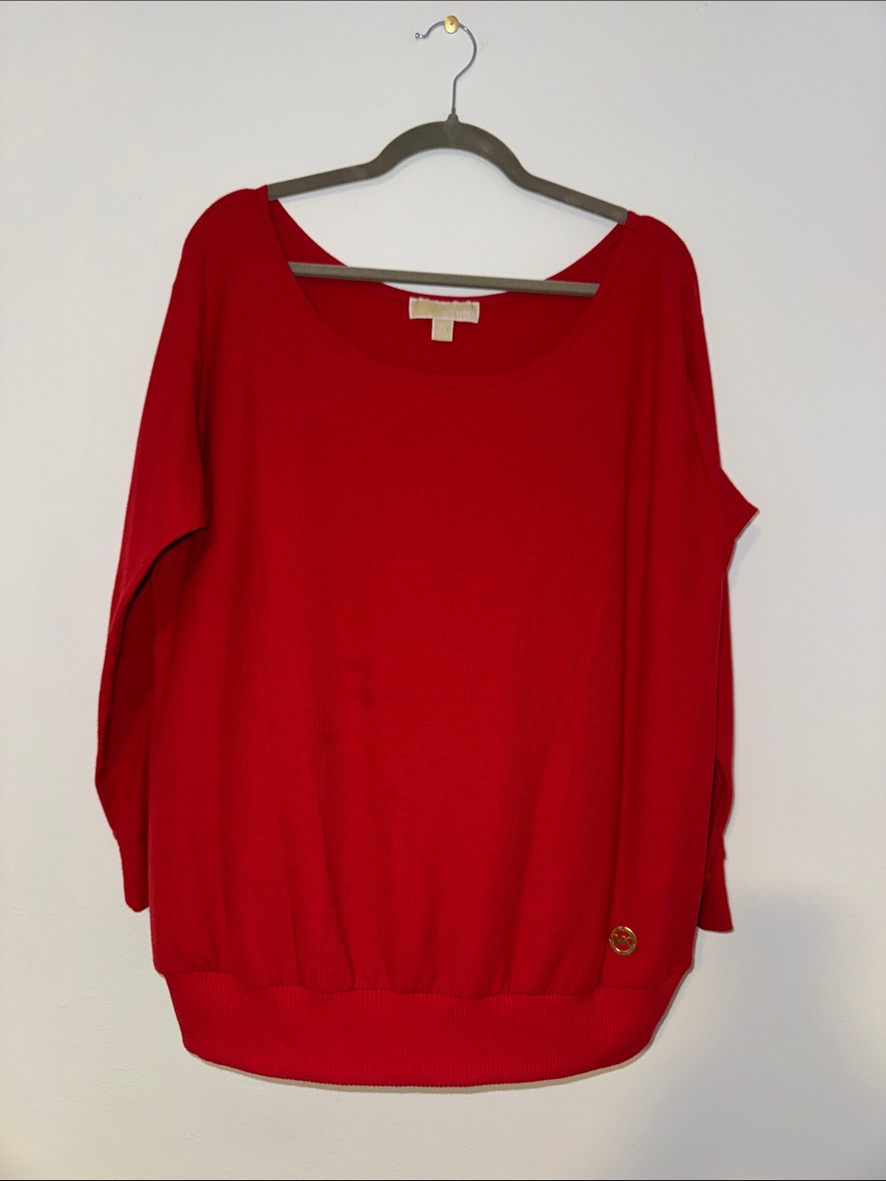 Michael Michael Kors Bright Red Scoop Neck Pullover Sweater, Size 0X